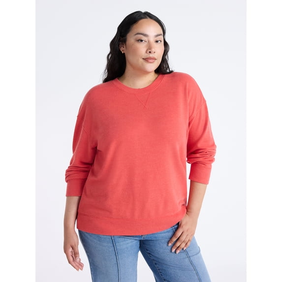 Time and Tru Women's and Women's Plus Crewneck Sweatshirt with Long Sleeves, Sizes XS-4X
