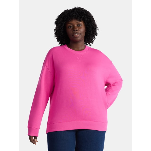 Time and Tru Women's and Women's Plus Crewneck Sweatshirt with Long Sleeves, Sizes XS-4X