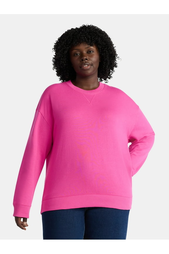 Women's and Women's Plus Crewneck Sweatshirt with Long Sleeves, Sizes XS-4X