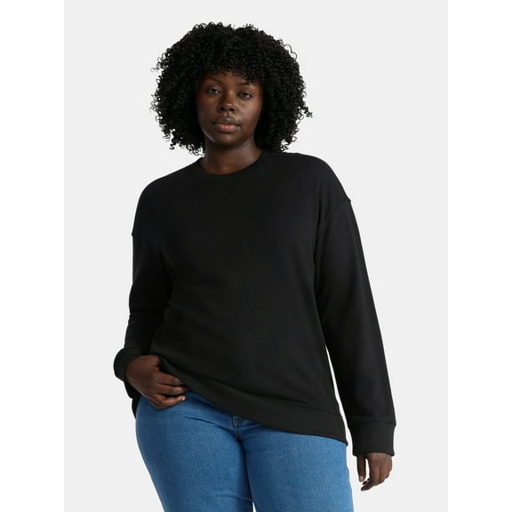 Time and Tru Women's and Women's Plus Crewneck Sweatshirt with Long Sleeves, Sizes XS-4X