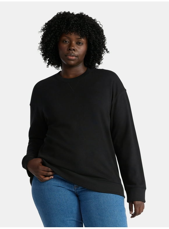Women's and Women's Plus Crewneck Sweatshirt with Long Sleeves, Sizes XS-4X