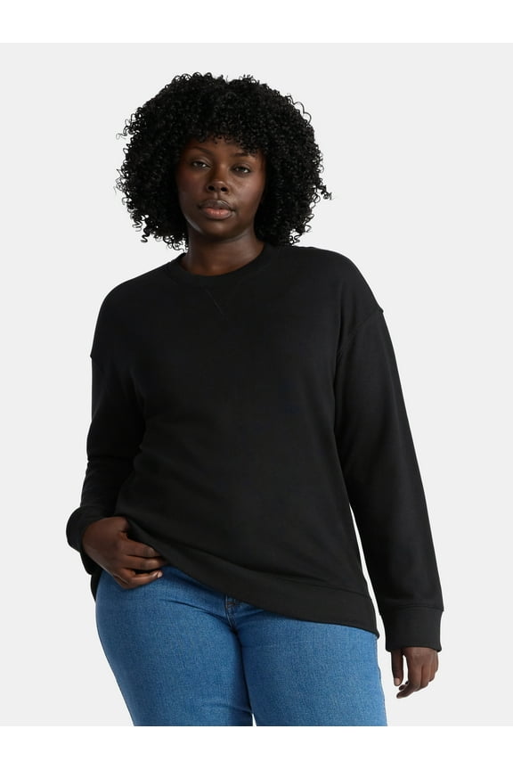 Women's and Women's Plus Crewneck Sweatshirt with Long Sleeves, Sizes XS-4X