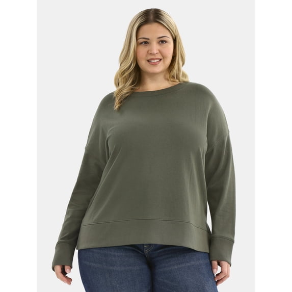 Time and Tru Women's Tunic Sweatshirt with High-Low Hem, Sizes XS -4X