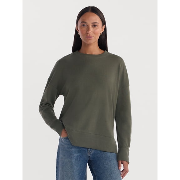 Time and Tru Women's and Women's Plus Crewneck Sweatshirt with Long Sleeves, Sizes XS-4X