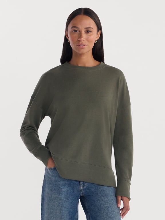 Women's and Women's Plus Crewneck Sweatshirt with Long Sleeves, Sizes XS-4X