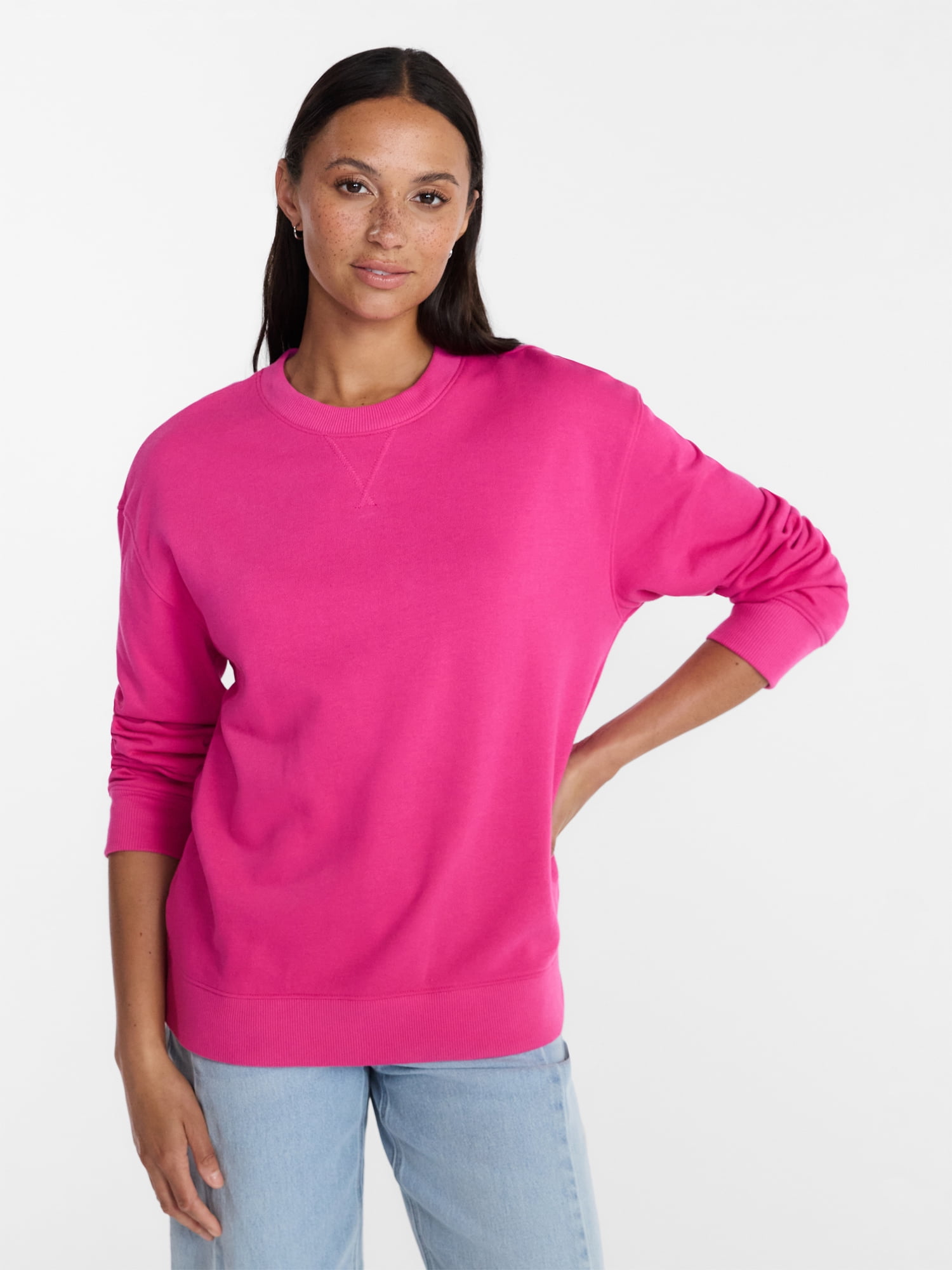Time and Tru Women's and Women's Plus Crewneck Sweatshirt with Long Sleeves, Sizes XS-4X