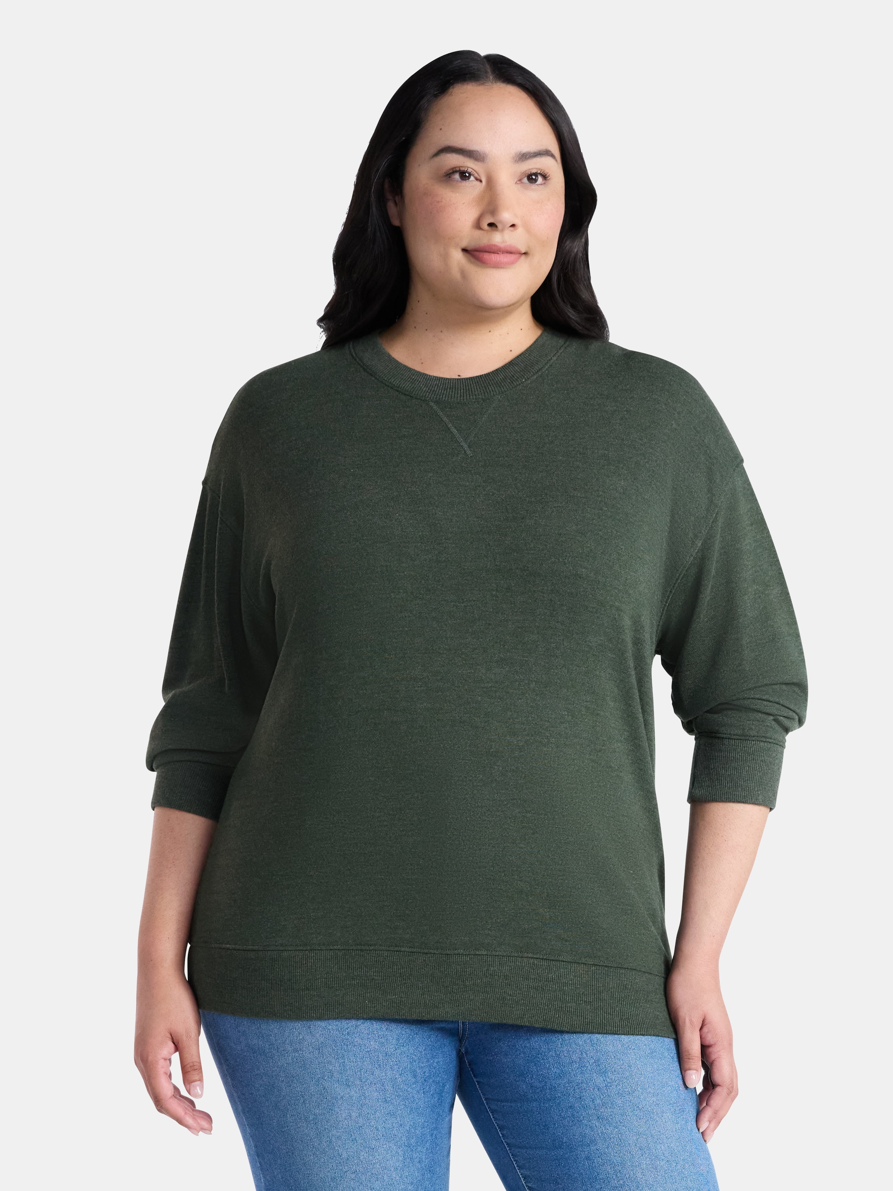 Time and Tru Women's and Women's Plus Crewneck Sweatshirt with Long Sleeves, Sizes XS-4X