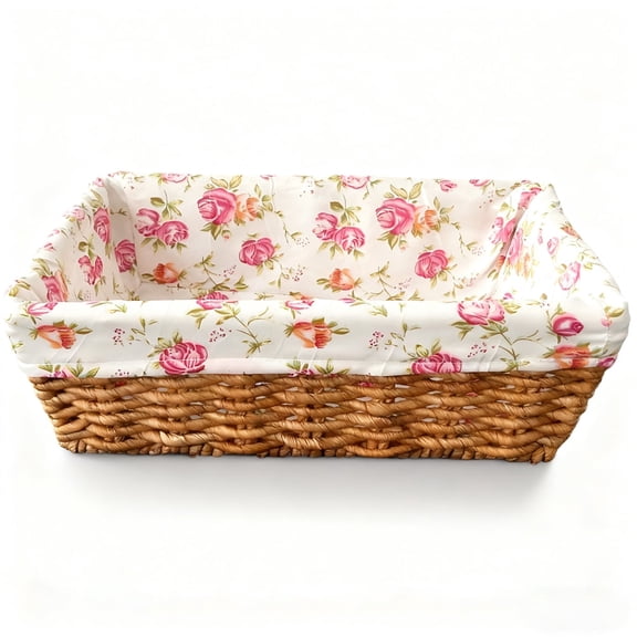 Small Rectangular Woven Wicker Basket,Rectangular Wicker with Rose Lining Storage Basket for Home, Bedroom, Wardrobe