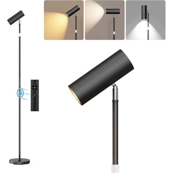 TT - Spotlight Floor Lamp, Tall LED Standing Lamp with Remote/Touch Control, 2700K-6500K, 350°Rotating Head Standing Lamp, Reading Floor Lamp for Living Room, Bedroom, Office & Wall Art, Black