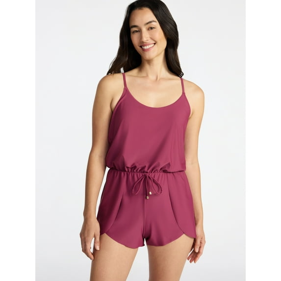 Time and Tru Women's and Women's Plus Size Tank Romper Swimsuit, Sizes XS-3X