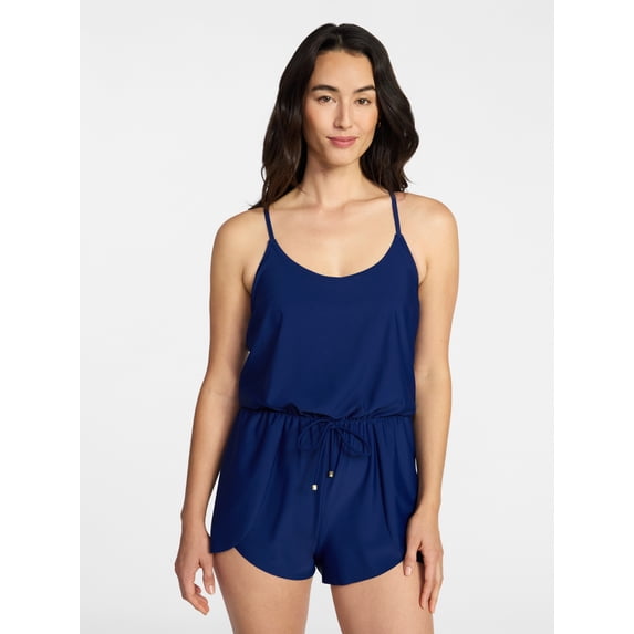 Time and Tru Women's Tank Romper Swimsuit, Sizes XS-3X