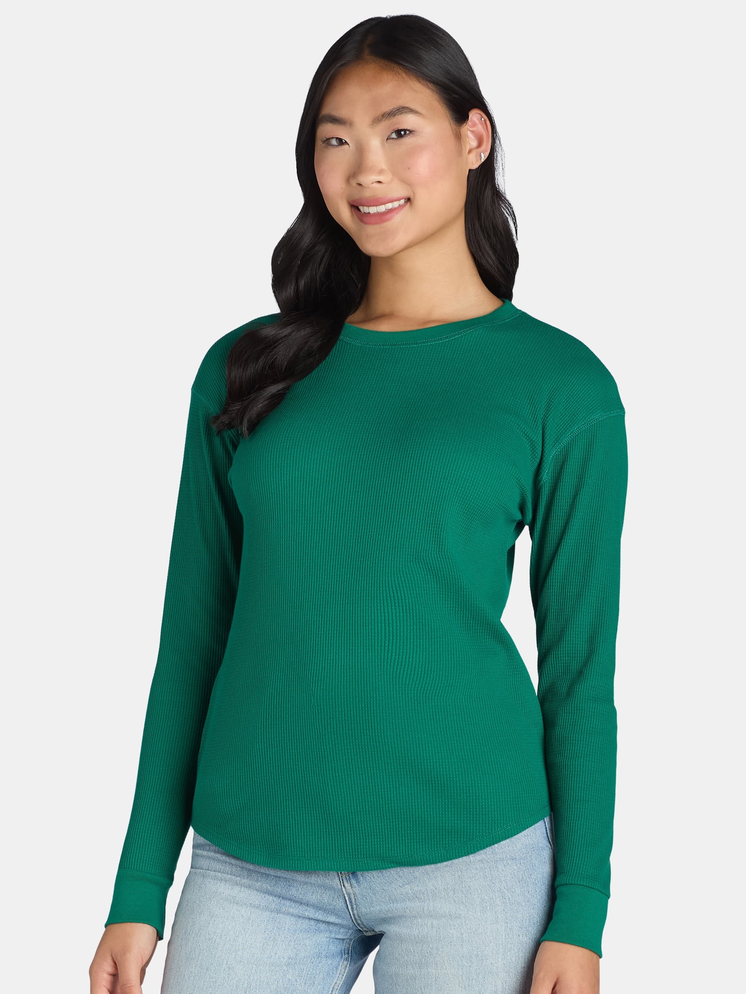 Time and Tru Women's Essential Thermal T-Shirt with Long Sleeves, Sizes XS-XXXL