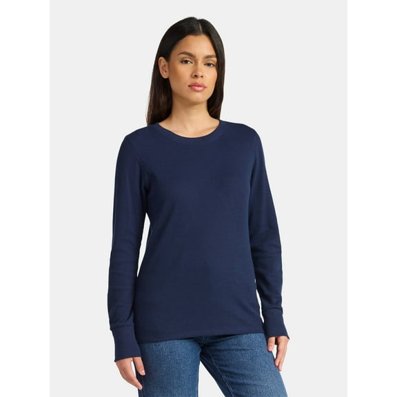 Time and Tru Women's Thermal Tee with Long Sleeves, Size XS-XXXL