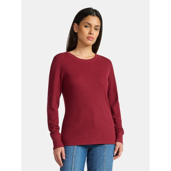 Time and Tru Women's Thermal Tee with Long Sleeves, Size XS-XXXL