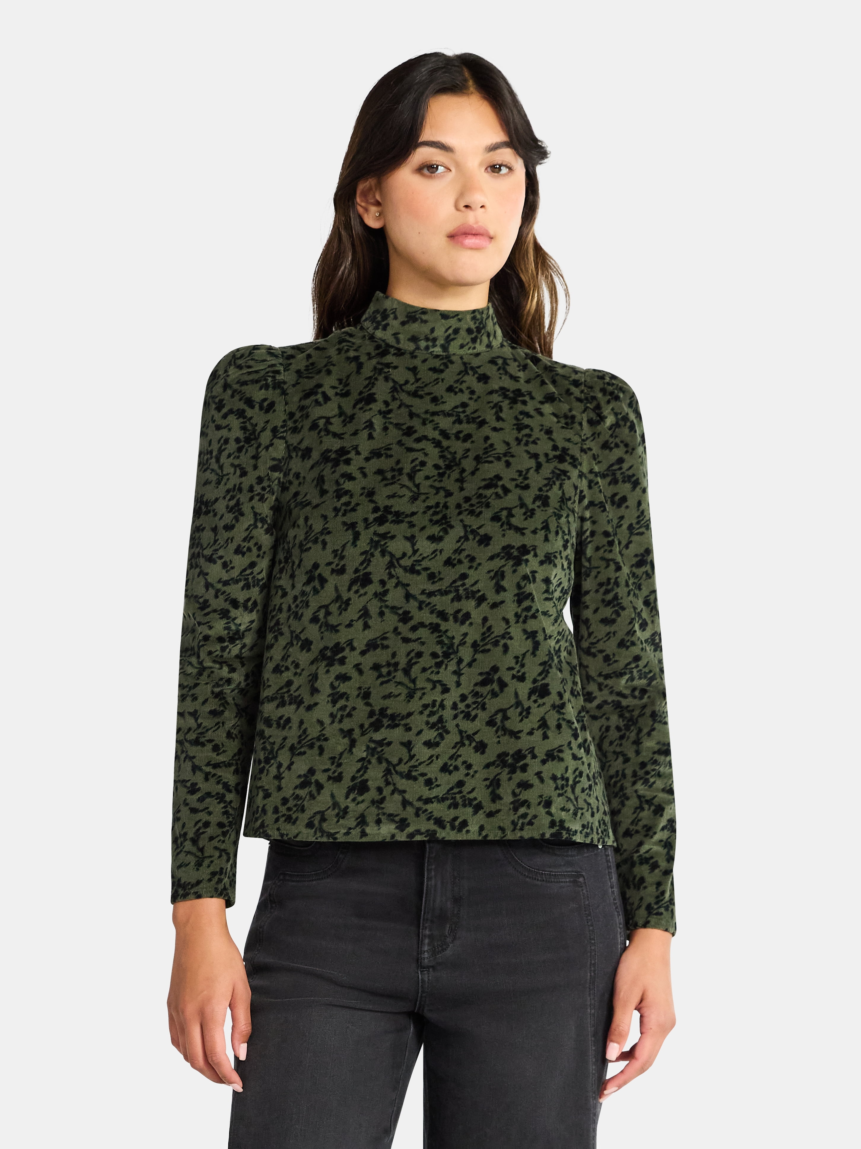 Time and Tru Women's Tie Back Corduroy Top with Long Sleeves, Sizes XS-XXXL