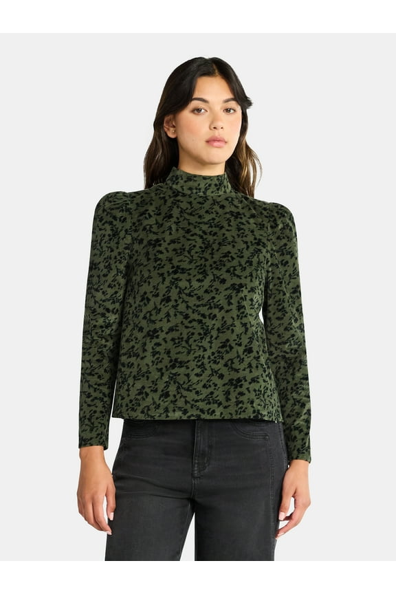 Women's Tie Back Corduroy Top with Long Sleeves, Sizes XS-XXXL