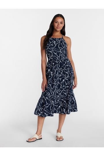 a line dress long sleeve elegant Elegant Long-Sleeve Floral Slim-Fit A-Line Dress with Ruffles & Belt. (MA203) Black / M main image 1