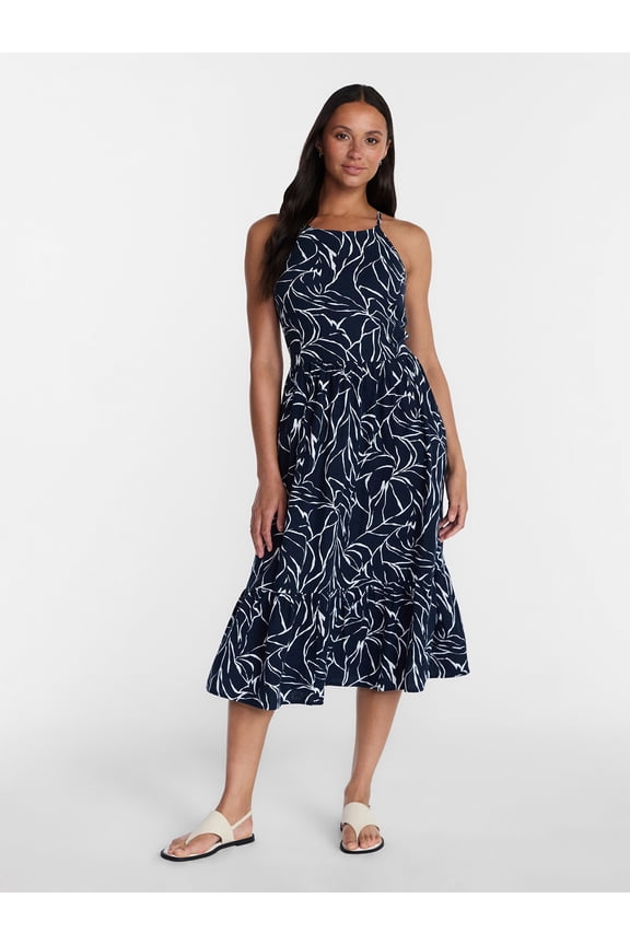 Women's Linen Blend Lace Up Halter Dress, Sizes XS-XXXL