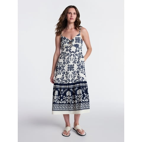 Women's Tie Front Midi Dress, Sizes XS-XXXL
