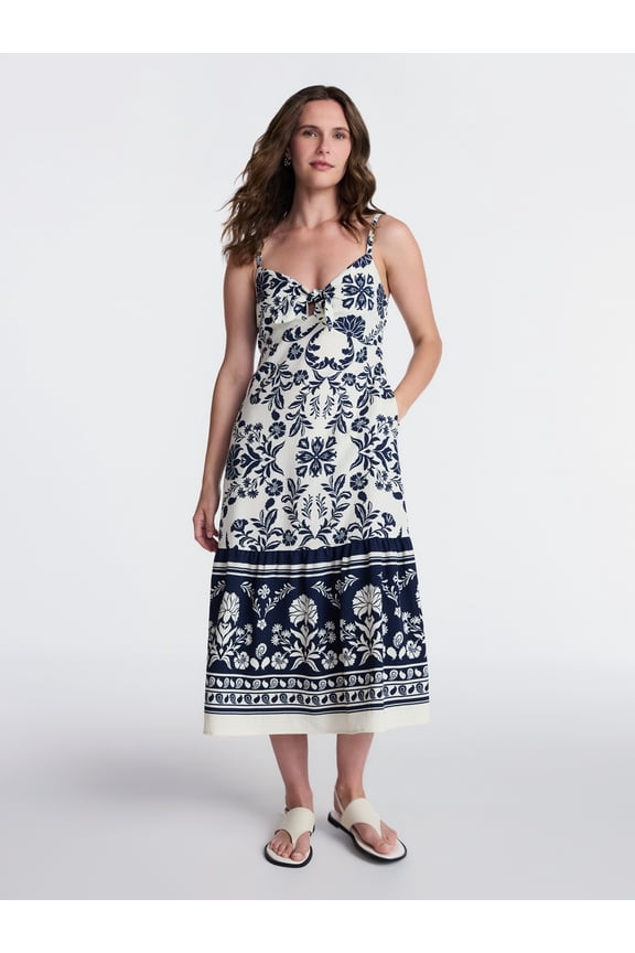 Women's Tie Bodice Strappy Midi Dress, Sizes XS-XXXL