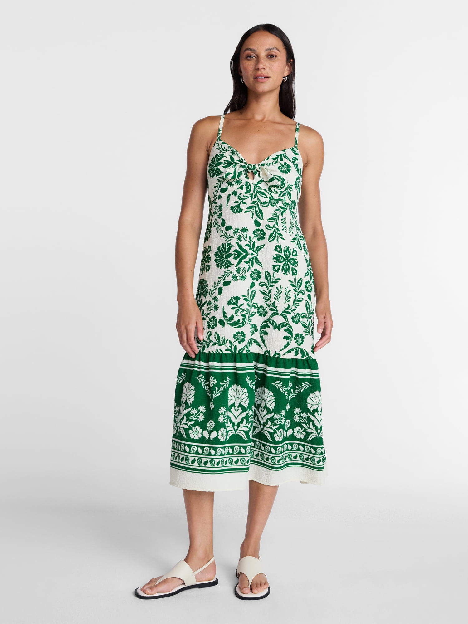 Time and Tru Women's Tie Bodice Strappy Midi Dress, Sizes XS-XXXL