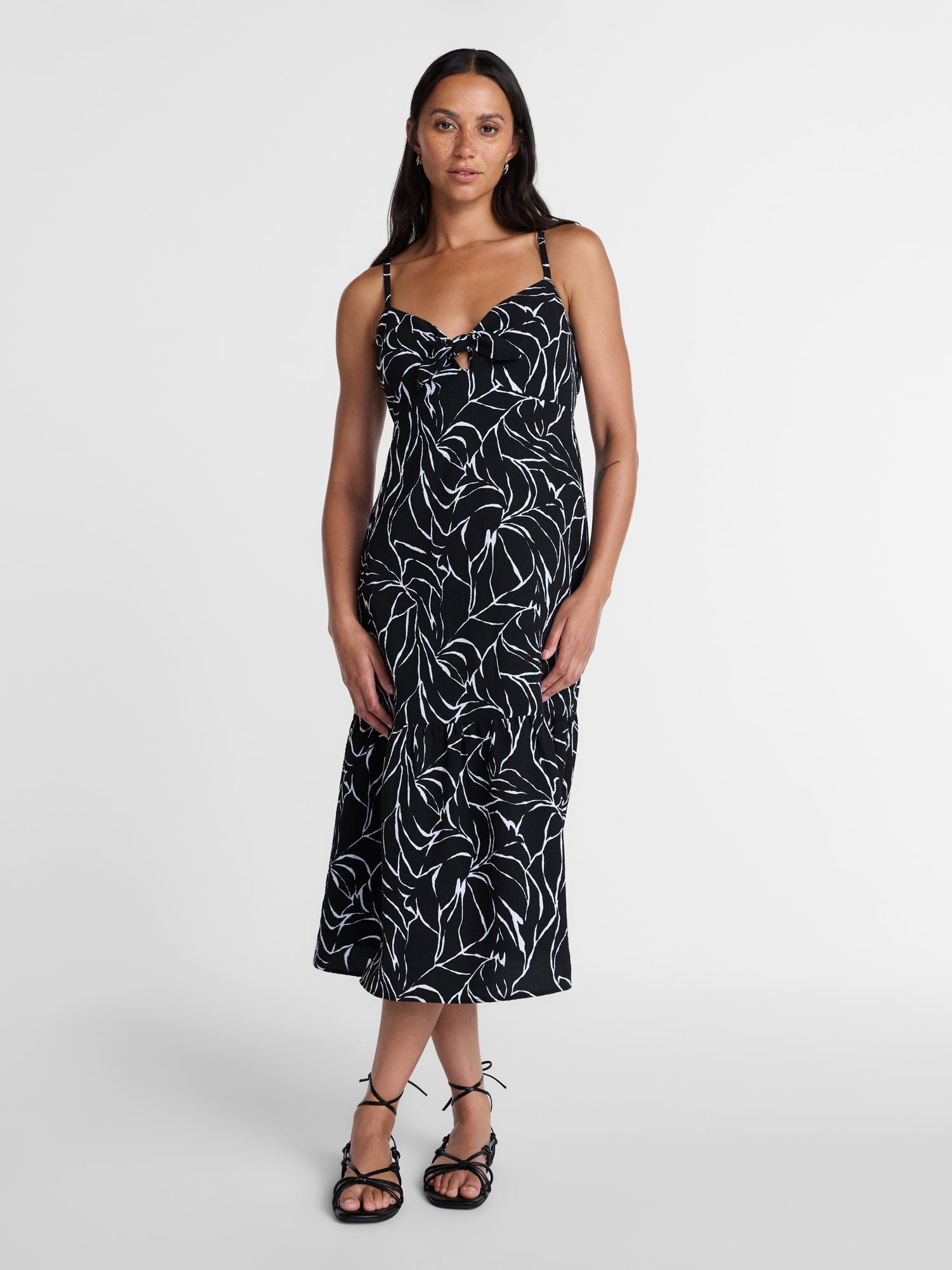 Time and Tru Women's Tie Front Sleeveless Midi Dress, Sizes XS-XXXL