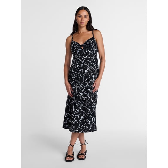 Time and Tru Women's Tie Front Sleeveless Midi Dress, Sizes XS-XXXL