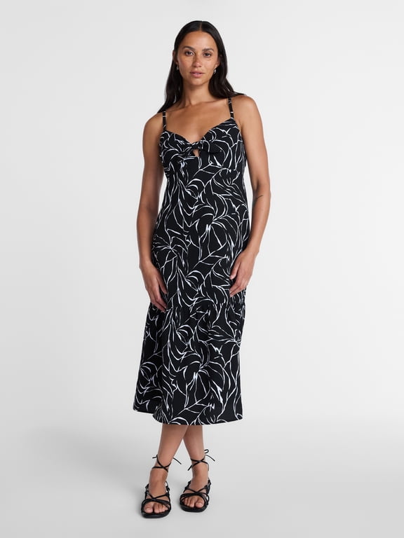 Women's Tie Front Sleeveless Midi Dress, Sizes XS-XXXL