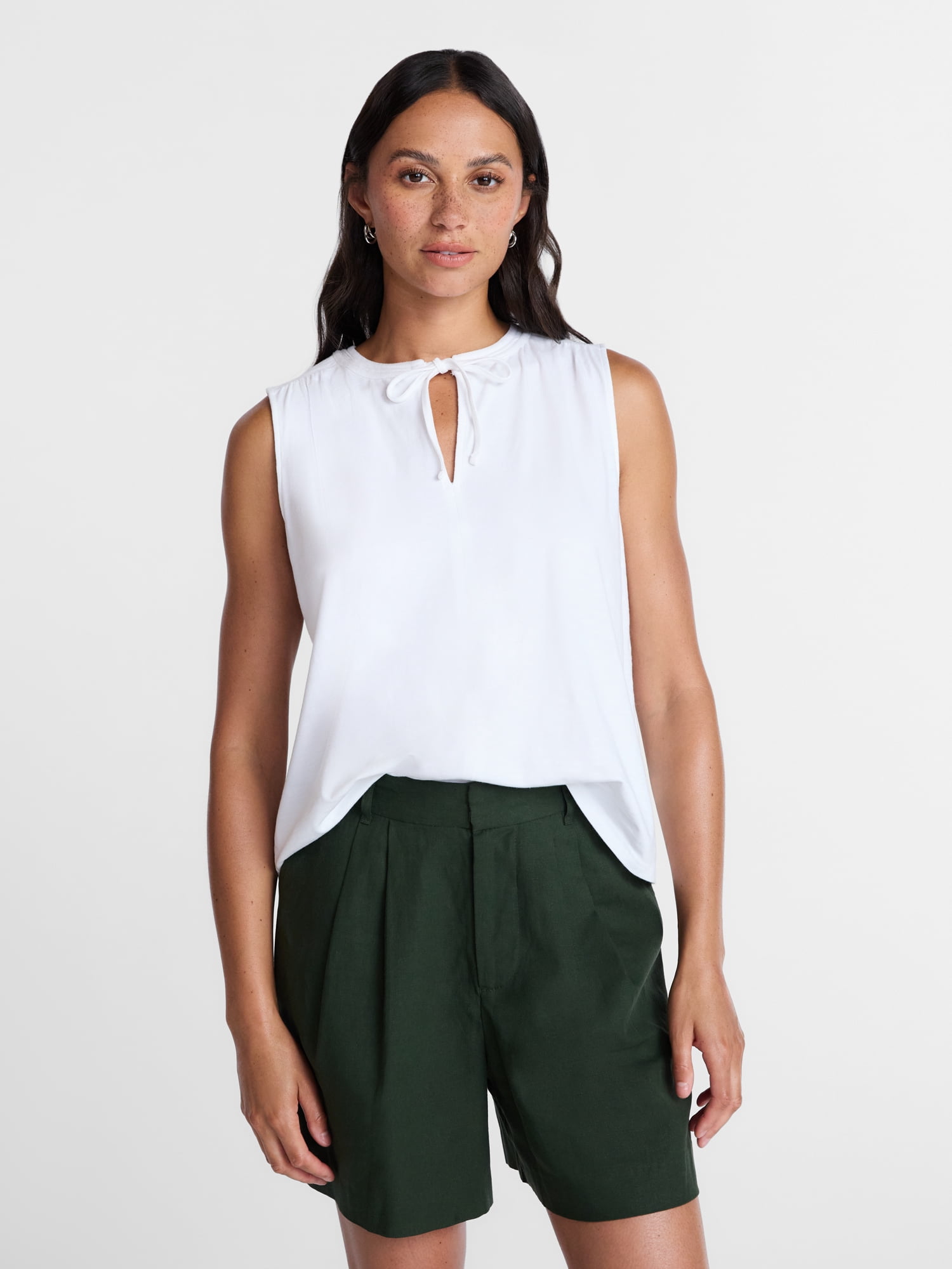 Time and Tru Women’s Tie Front Sleeveless Top, Sizes XS-XXXL