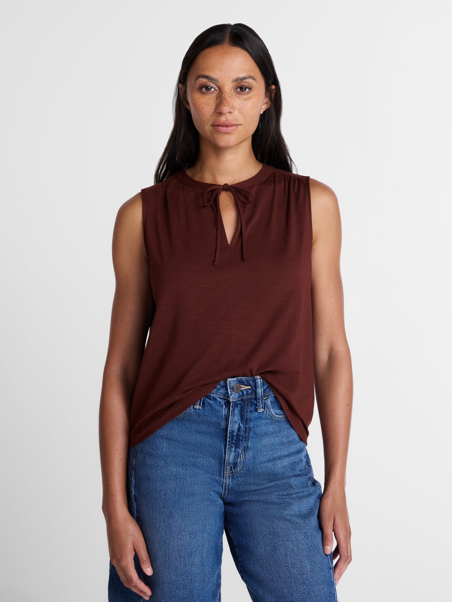 Time and Tru Women’s Tie Front Sleeveless Top, Sizes XS-XXXL