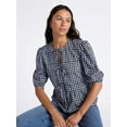 thumbnail image 1 of Time and Tru Women's Tie Front Peplum Top with Short Puff Sleeves, Size XS – XXXL, 1 of 5