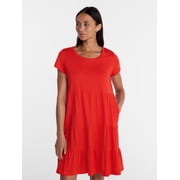 Women's Tiered Cotton Mini Dress with Short Sleeves, Sizes XS-XXXL