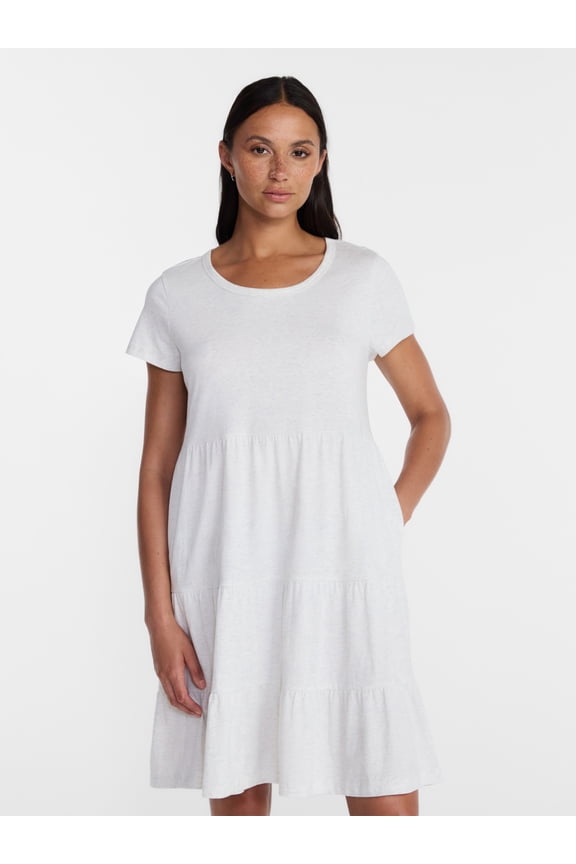 Women's Tiered Cotton Mini Dress with Short Sleeves, Sizes XS-XXXL