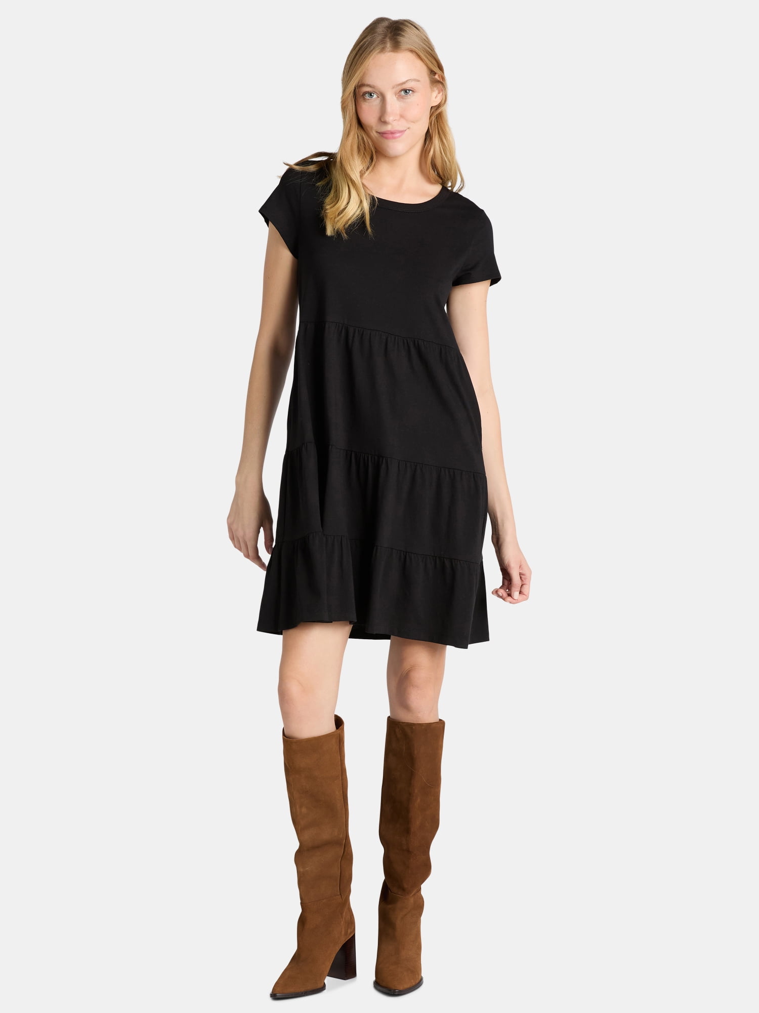 Women's and Women's Plus Tiered Cotton Mini Dress, Sizes XS-4X