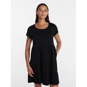 Women's Tiered Cotton Mini Dress with Short Sleeves, Sizes XS-XXXL