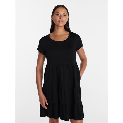 Women's Tiered Cotton Mini Dress with Short Sleeves, Sizes XS-XXXL