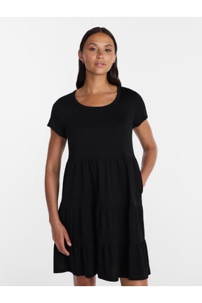 Women's Tiered Cotton Mini Dress with Short Sleeves, Sizes XS-XXXL