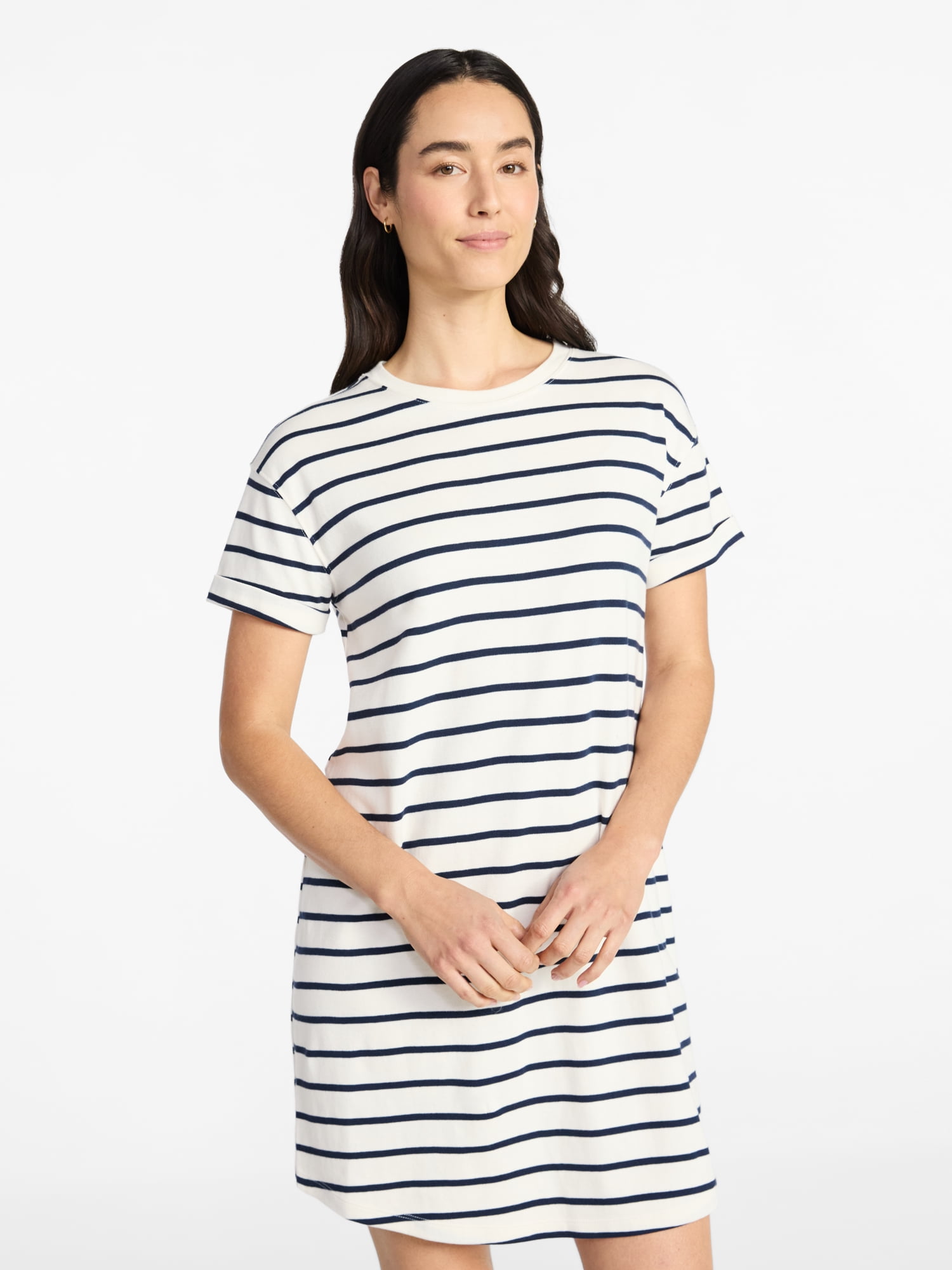 Time and Tru Women's Cotton T-Shirt Dress with Short Sleeves, Sizes Xs-xxxl, Blue Time and Tru Women's Cotton T-Shirt Dress with Short Sleeves, Sizes Xs-xxxl, Blue