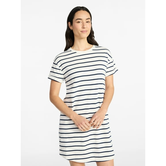 Time and Tru Women's Cotton T-Shirt Dress with Short Sleeves, Sizes XS-XXXL