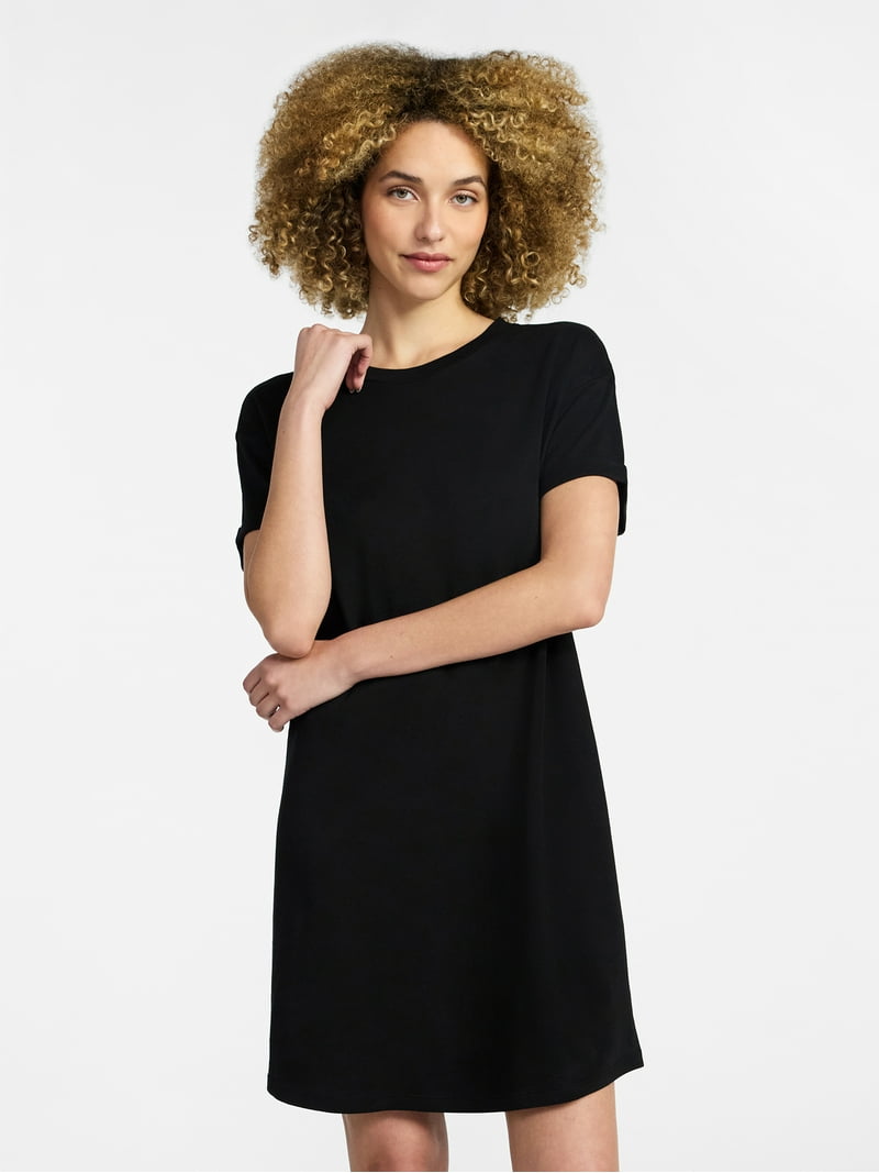 Time and Tru Women's Cotton T-Shirt Dress with Short Sleeves, Sizes Xs-xxxl, Size: Large, Black Time and Tru Women's Cotton T-Shirt Dress with Short Sleeves, Sizes Xs-xxxl, Size: Large, Black