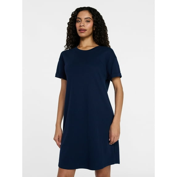Time and Tru Women's Cotton T-Shirt Dress with Short Sleeves, Sizes XS-XXXL