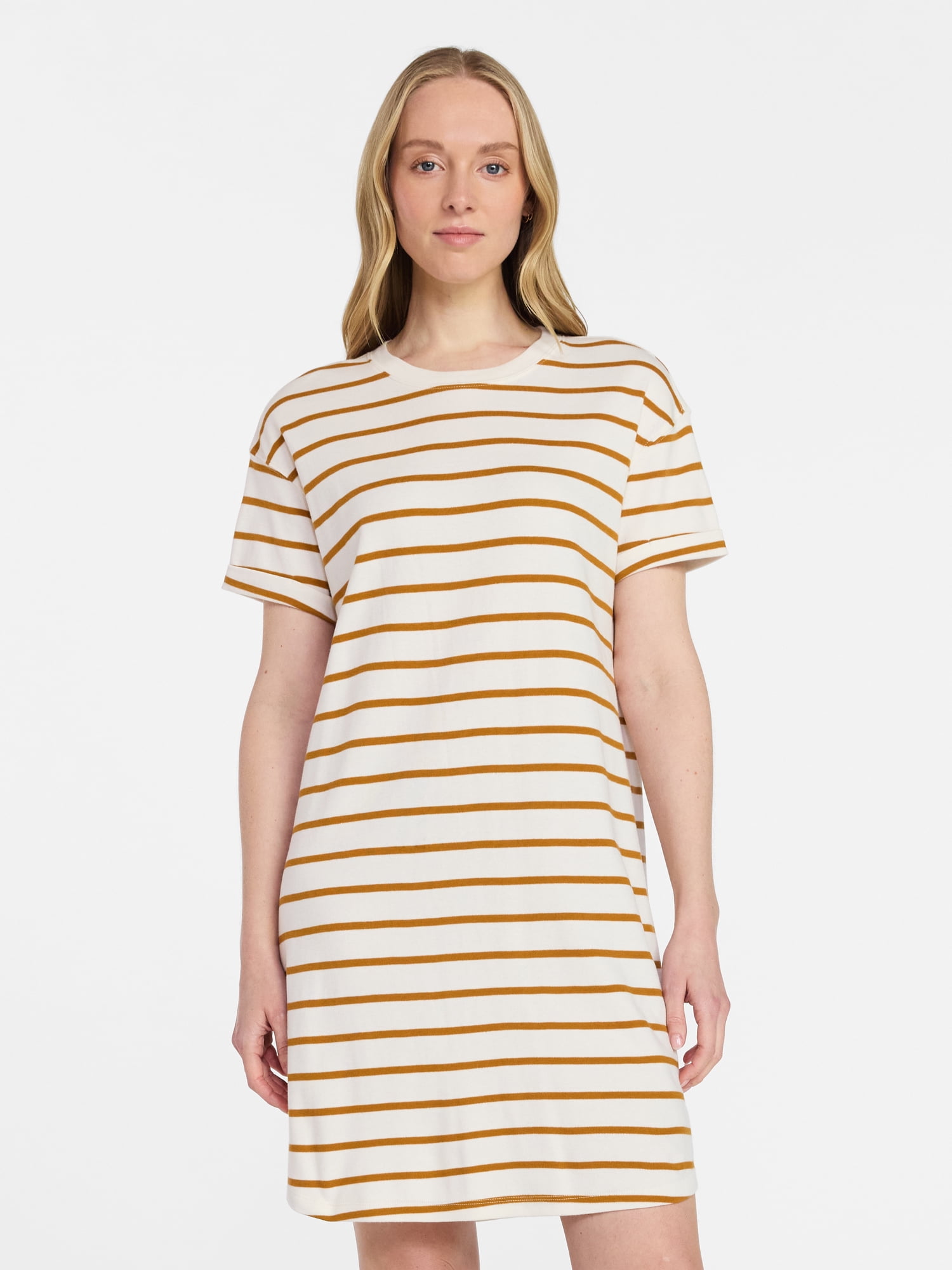 Time and Tru Women's Cotton T-Shirt Dress with Short Sleeves, Sizes XS-XXXL