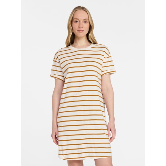 Time and Tru Women's Cotton T-Shirt Dress with Short Sleeves, Sizes XS-XXXL