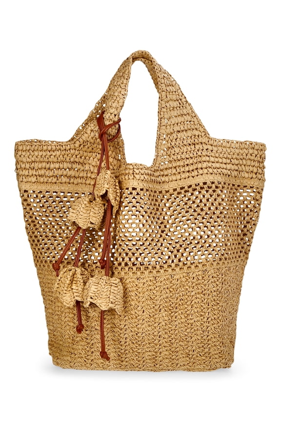 Women's Straw Tulip Tote Bag, Natural