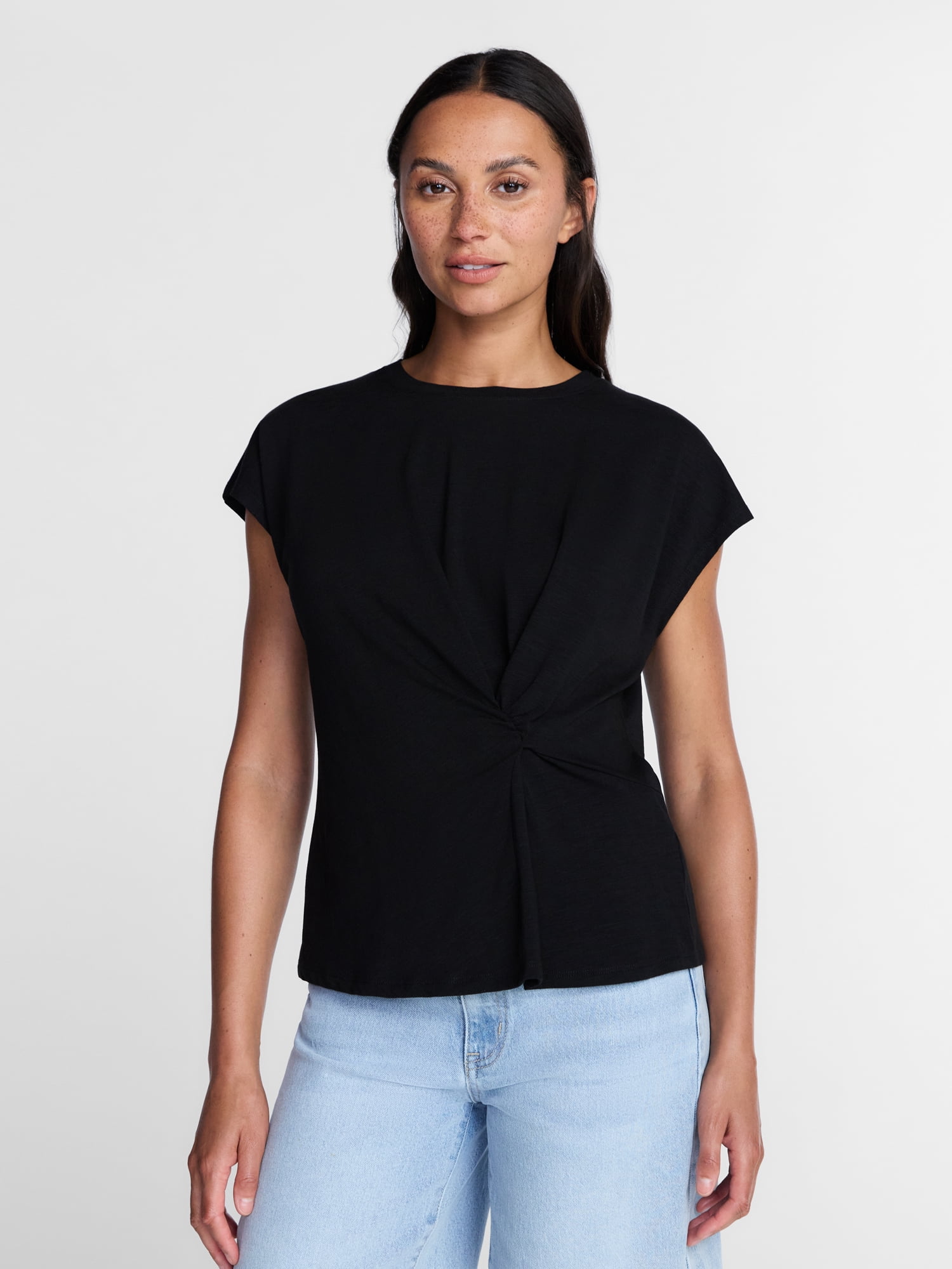 Time and Tru Women's Twist-Front Tee with Short Sleeves, Sizes XS-XXXL