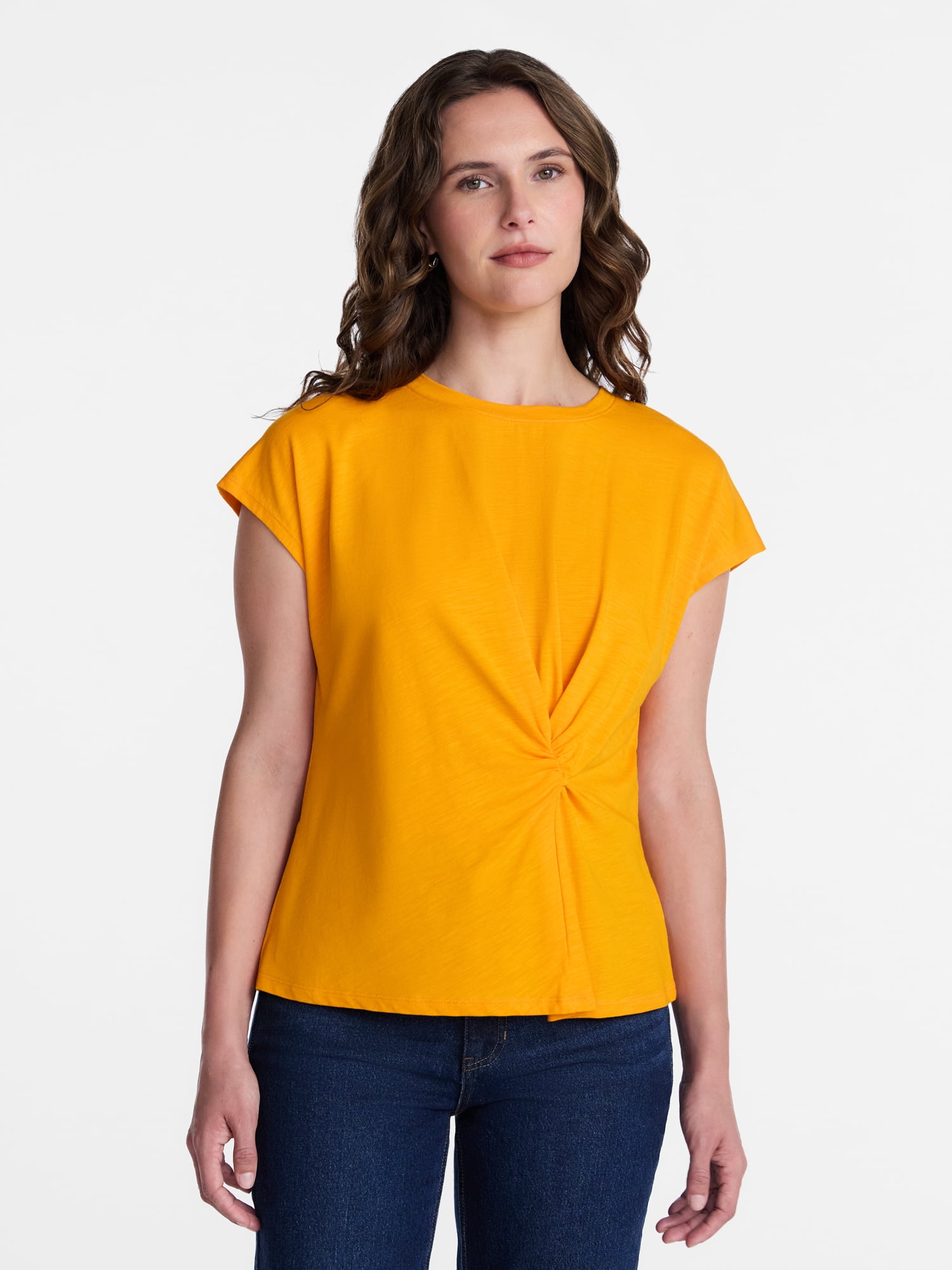 Time and Tru Women's Twist-Front Tee with Short Sleeves, Sizes XS-XXXL