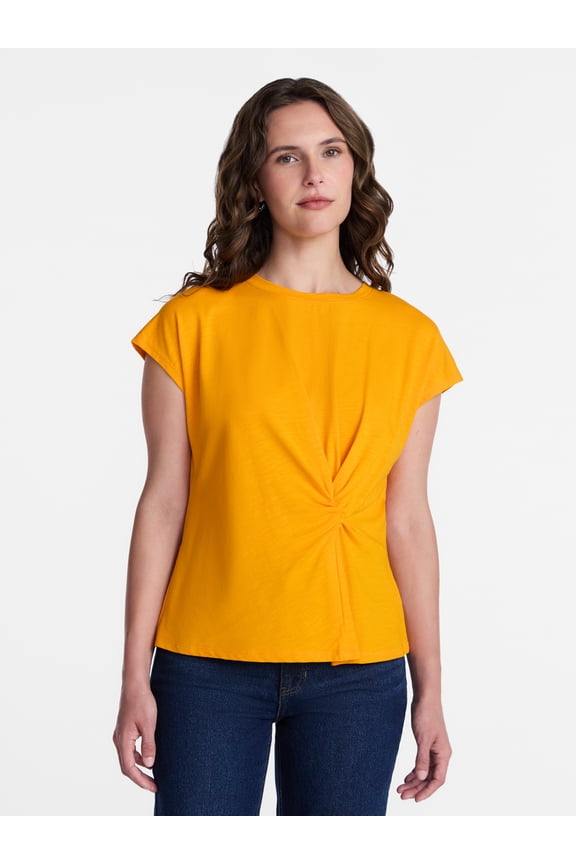 Women's Twist-Front Tee with Short Sleeves, Sizes XS-XXXL