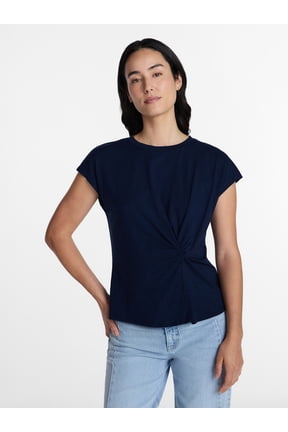 Women's Twist-Front Tee with Short Sleeves, Sizes XS-XXXL
