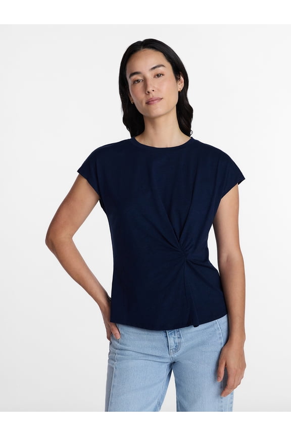 Women's Twist-Front Tee with Short Sleeves, Sizes XS-XXXL