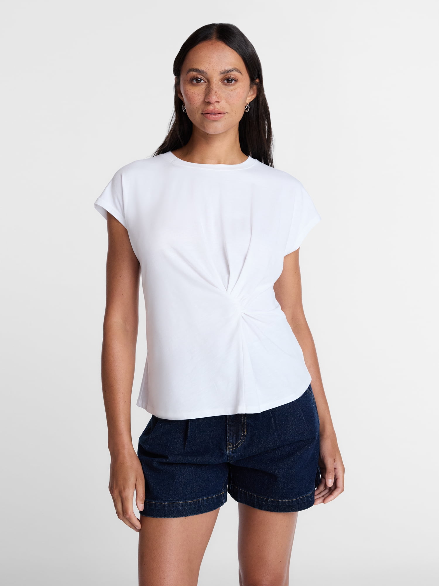 Time and Tru Women's Twist-Front Tee with Short Sleeves, Sizes XS-XXXL
